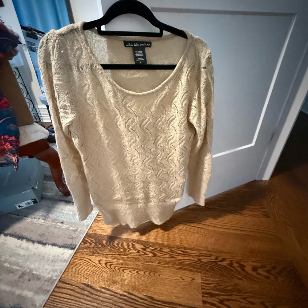 United States Sweaters Beige Cable Knit Scoop Neck